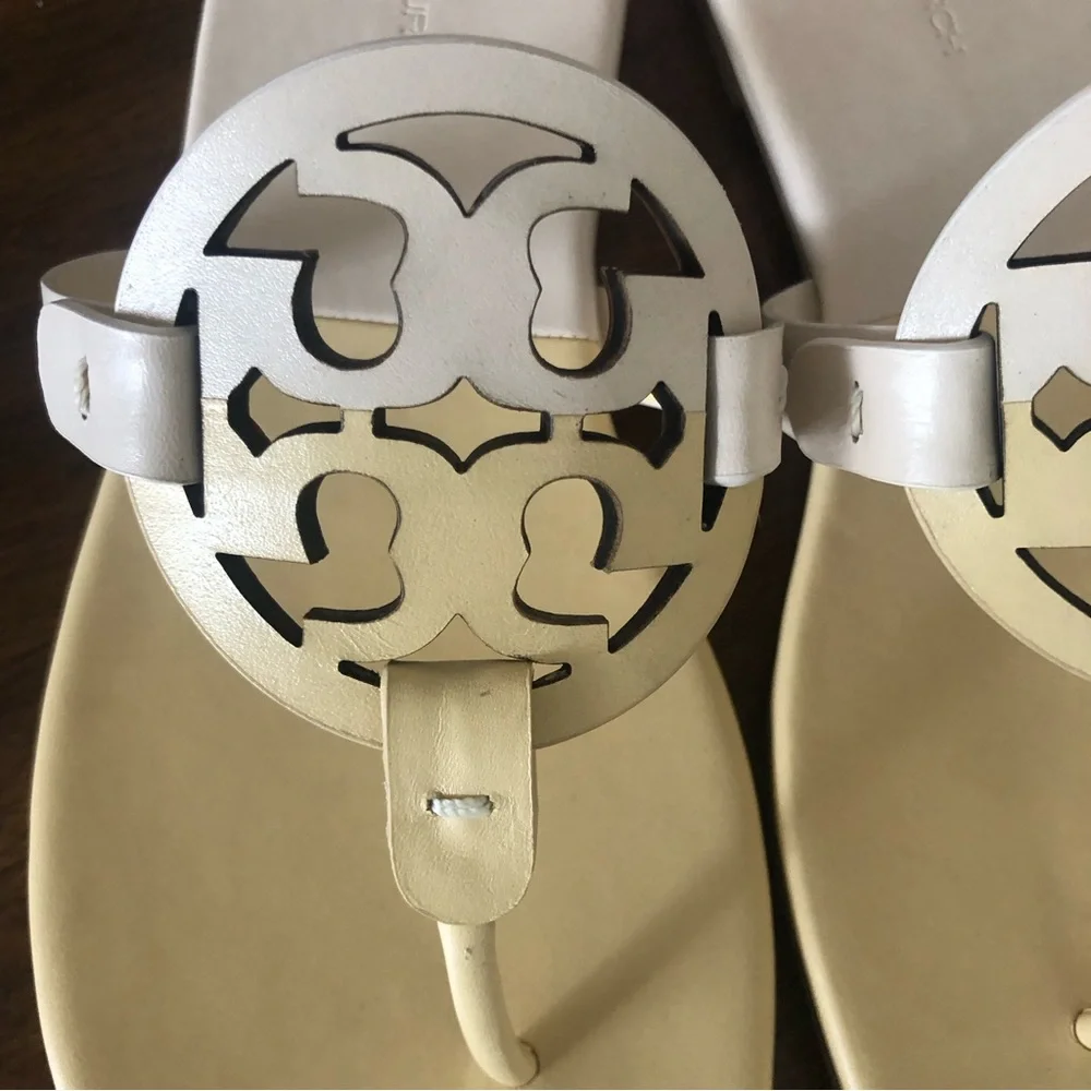 NIB $198 Tory Burch Miller Colorblock Sandals in SWEET CORN/NEW CREAM- size 9.5!
